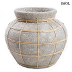 BELLY VASE, szürke terrakotta váza rattannal, ⌀29 cm - smol.hu - fehér háttérrel