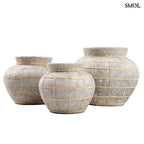 BELLY VASE, szürke terrakotta váza rattannal, ⌀29 cm - smol.hu - három méretben, oldalról