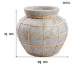 BELLY VASE, szürke terrakotta váza rattannal, ⌀29 cm - smol.hu - méretekkel