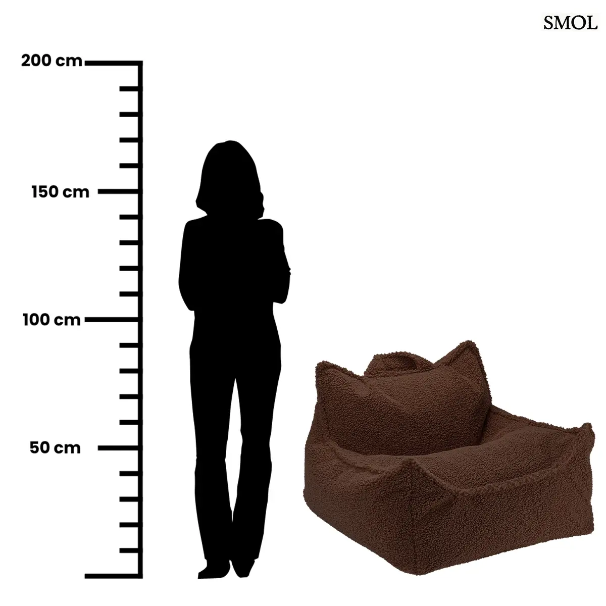 Prémium mogyoróbarna teddy anyagú babzsákfotel gyerekeknek, praktikus fogantyúval és kényelmes, stabil háttámlával, méretarányosan