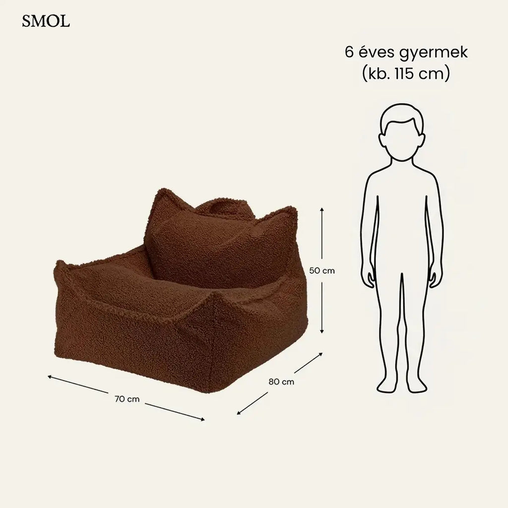 WARM HAZEL mogyoróbarna teddy szövetű gyerek babzsákfotel, méretarányosan