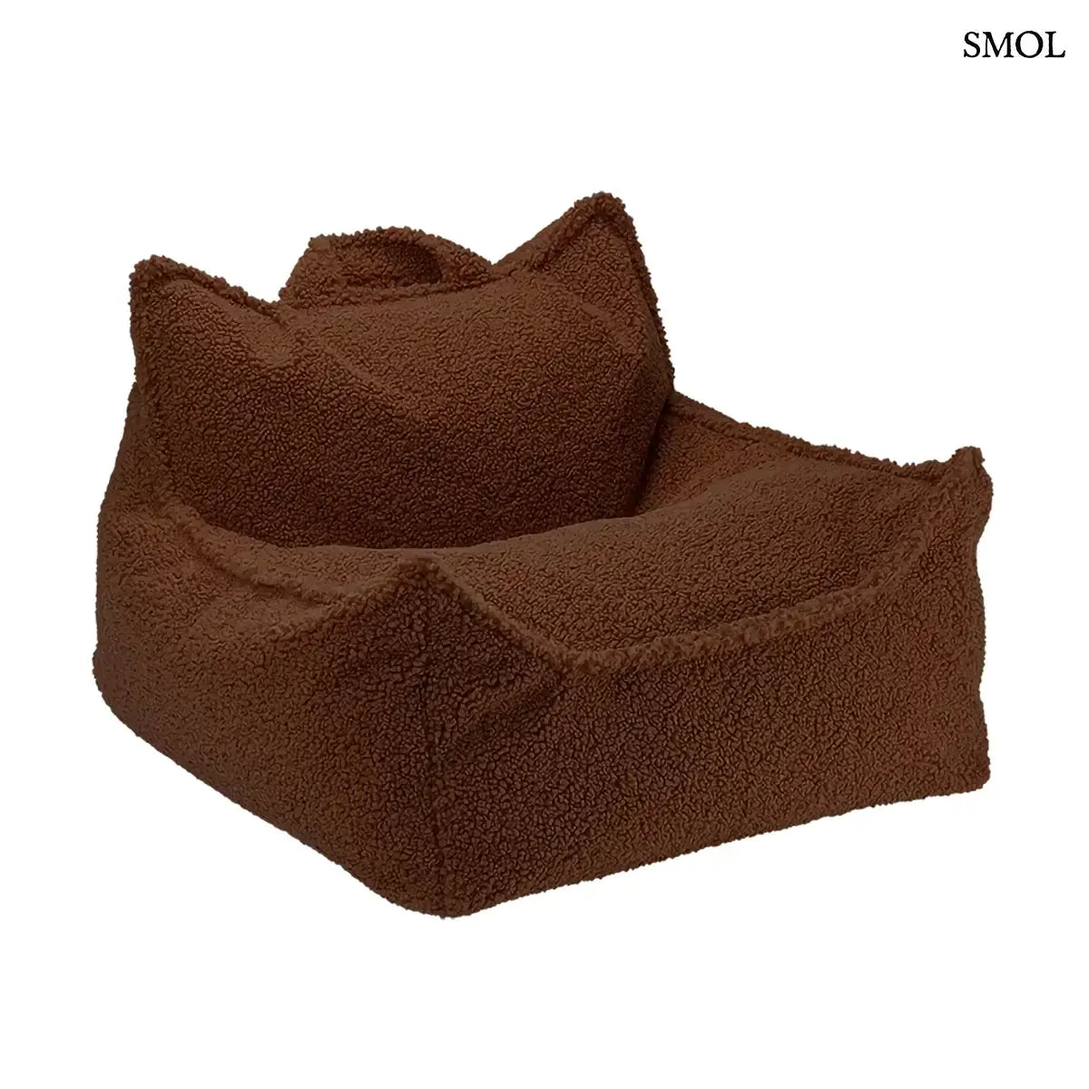 WARM HAZEL mogyoróbarna teddy szövetű gyerek babzsákfotel, fehér háttérrel