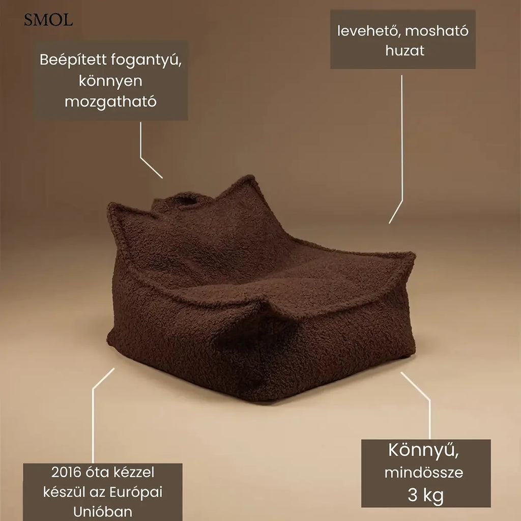 WARM HAZEL mogyoróbarna teddy szövetű gyerek babzsákfotel, terméktulajdonságok