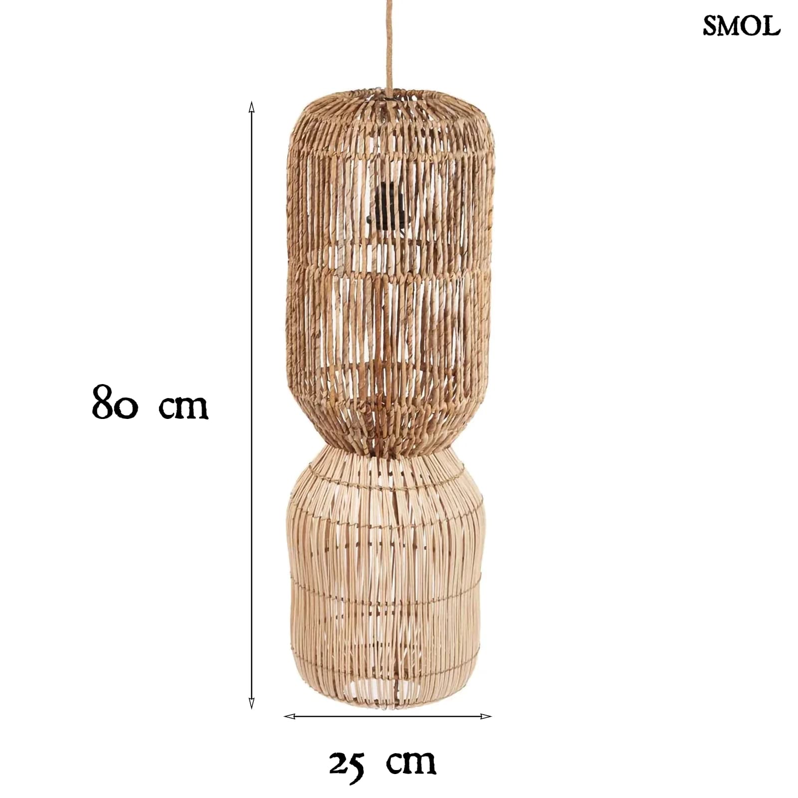 Banánlevél és Rattan Függőlámpa – XL | CHEMCHEM | SMOL - méretekkel