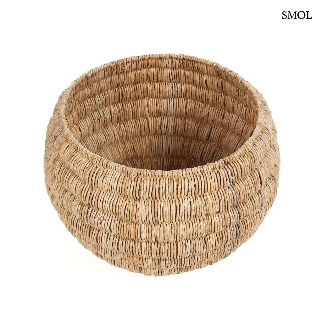 Kerek natúr banánlevél tárolókosár, XL méret, 58×37 cm, felülről, ferdén