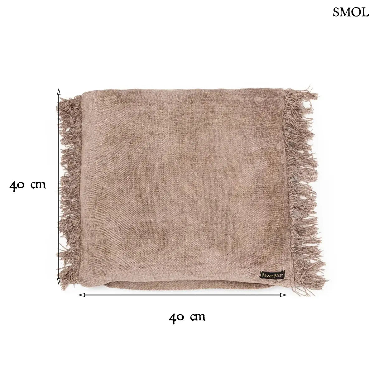 Kőszürke bársony díszpárnahuzat rojtos szegéllyel, kézzel festett, méretekkel