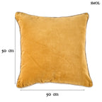 Luxus bársony díszpárnahuzat, mustársárga, 50x50 cm, selymes tapintású szövetből méretekkel