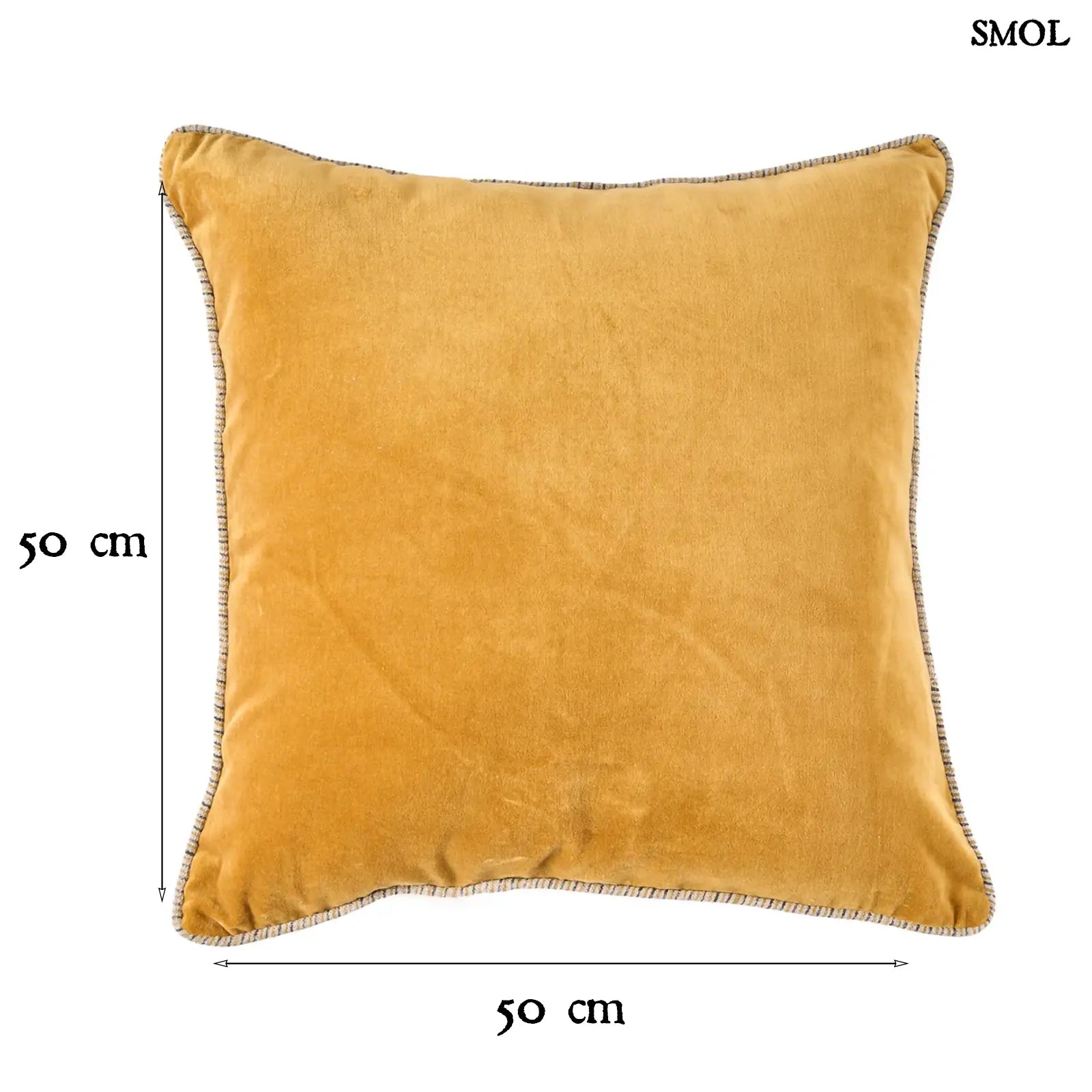 Luxus bársony díszpárnahuzat, mustársárga, 50x50 cm, selymes tapintású szövetből méretekkel