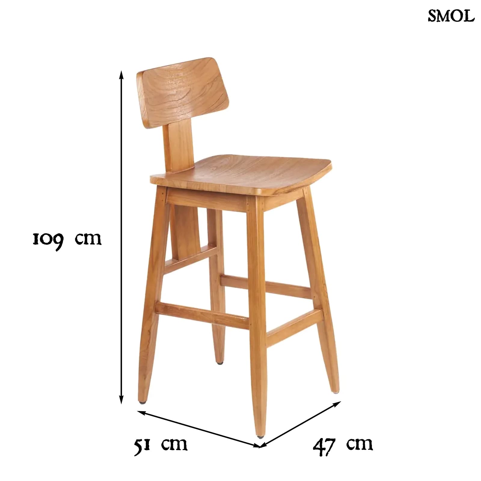 Bárszék -  természetes teakfa, 109 cm | LOVYA - smol.hu - méretekkel