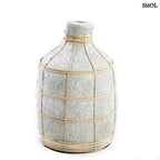 Beton Hatású Terrakotta Váza Rattan Díszítéssel, 23 cm | WHOOPY | SMOL - fehér háttérrel