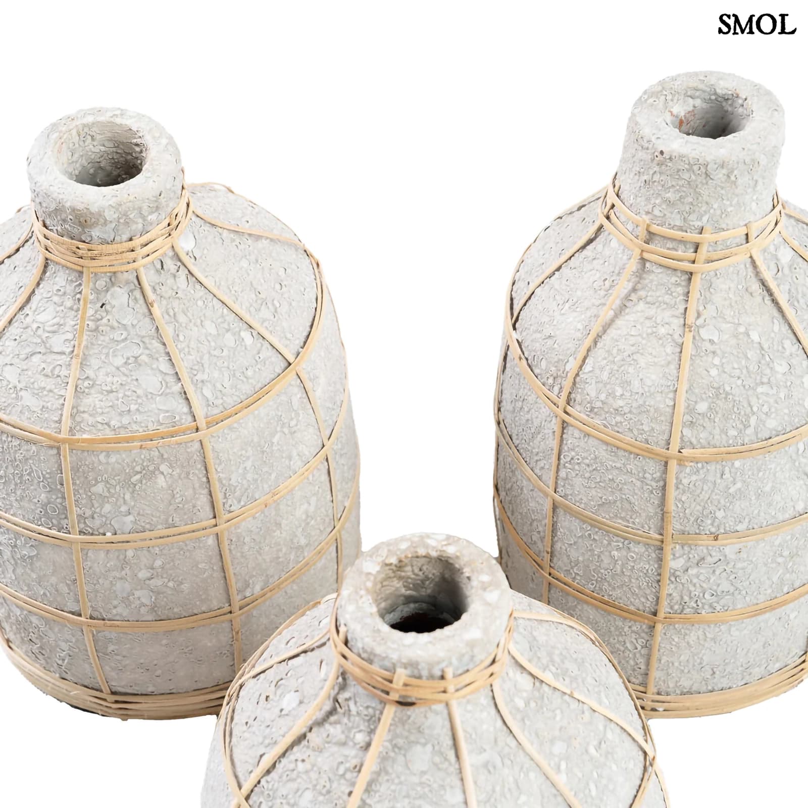 Beton Hatású Terrakotta Váza Rattan Díszítéssel, 23 cm | WHOOPY | SMOL - felülről