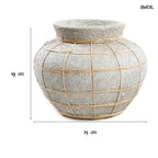 Betonhatású terrakotta váza rattan díszítéssel - S | BELLY | SMOL - méretekkel