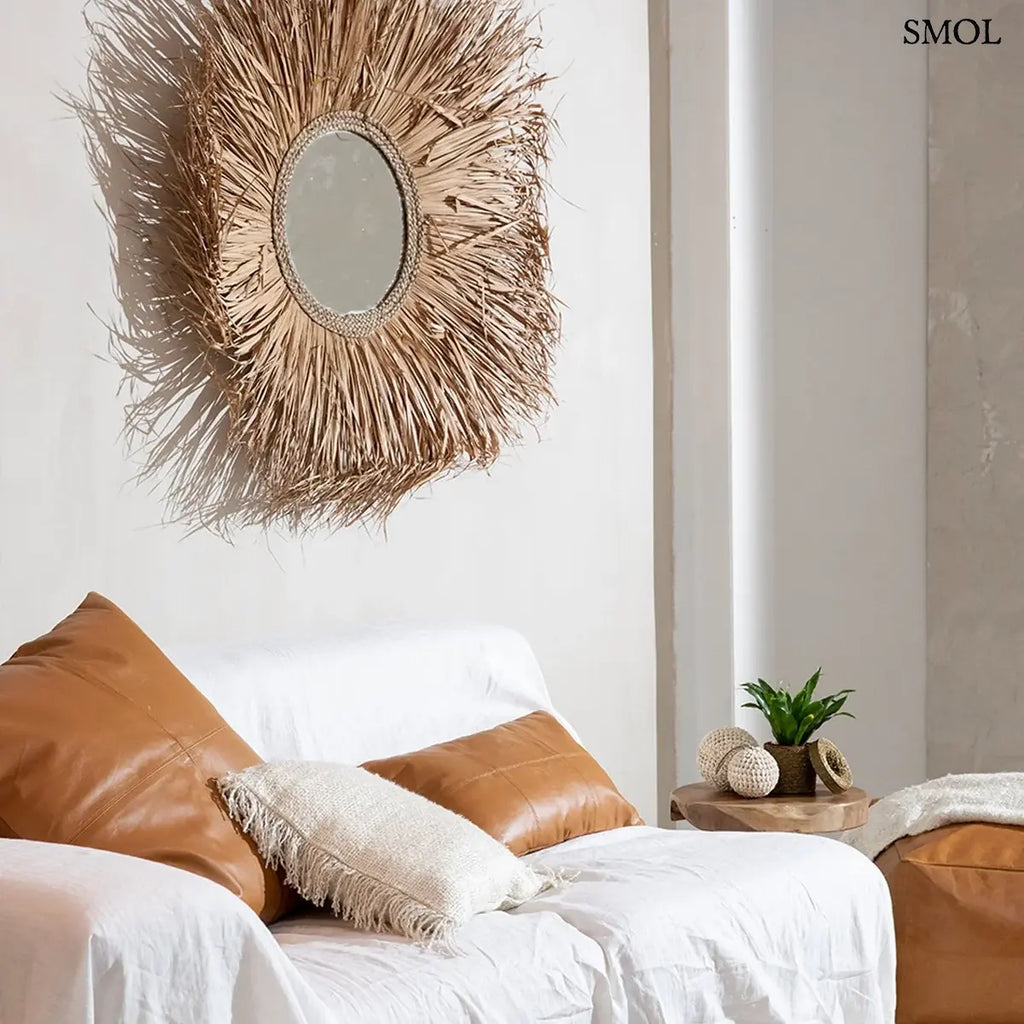 Luxus camel barna bőr díszpárnahuzat négypaneles tűzéssel és elegáns textúrával, kanapén több méretben