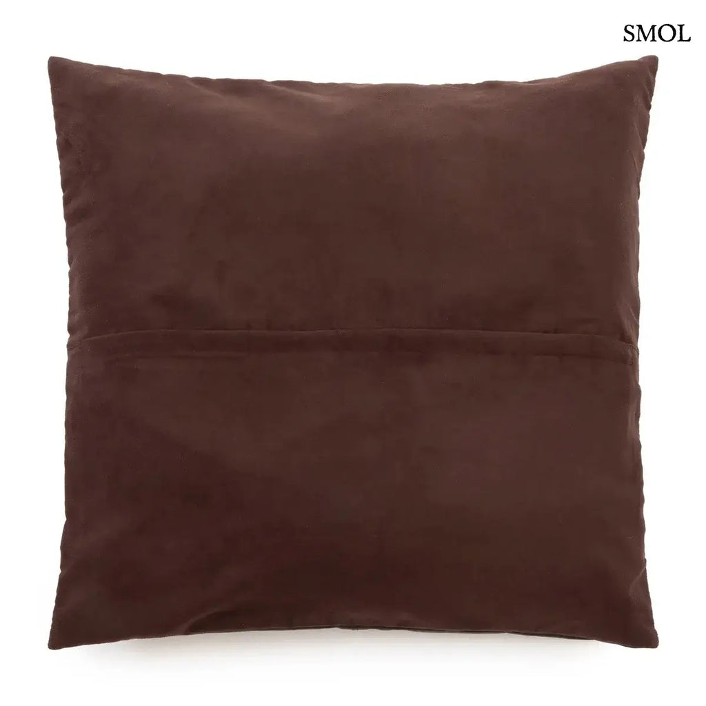  Négypaneles csokoládébarna valódi bőr díszpárnahuzat 60x60 cm-es méretben, prémium borjúbőrből, hátulról