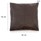 Négypaneles csokoládébarna valódi bőr díszpárnahuzat 60x60 cm-es méretben, prémium borjúbőrből, méretekkel