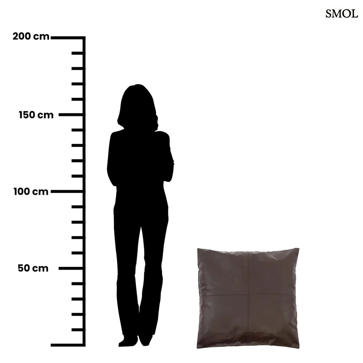 Négypaneles csokoládébarna valódi bőr díszpárnahuzat 60x60 cm-es méretben, prémium borjúbőrből, méretarányosan