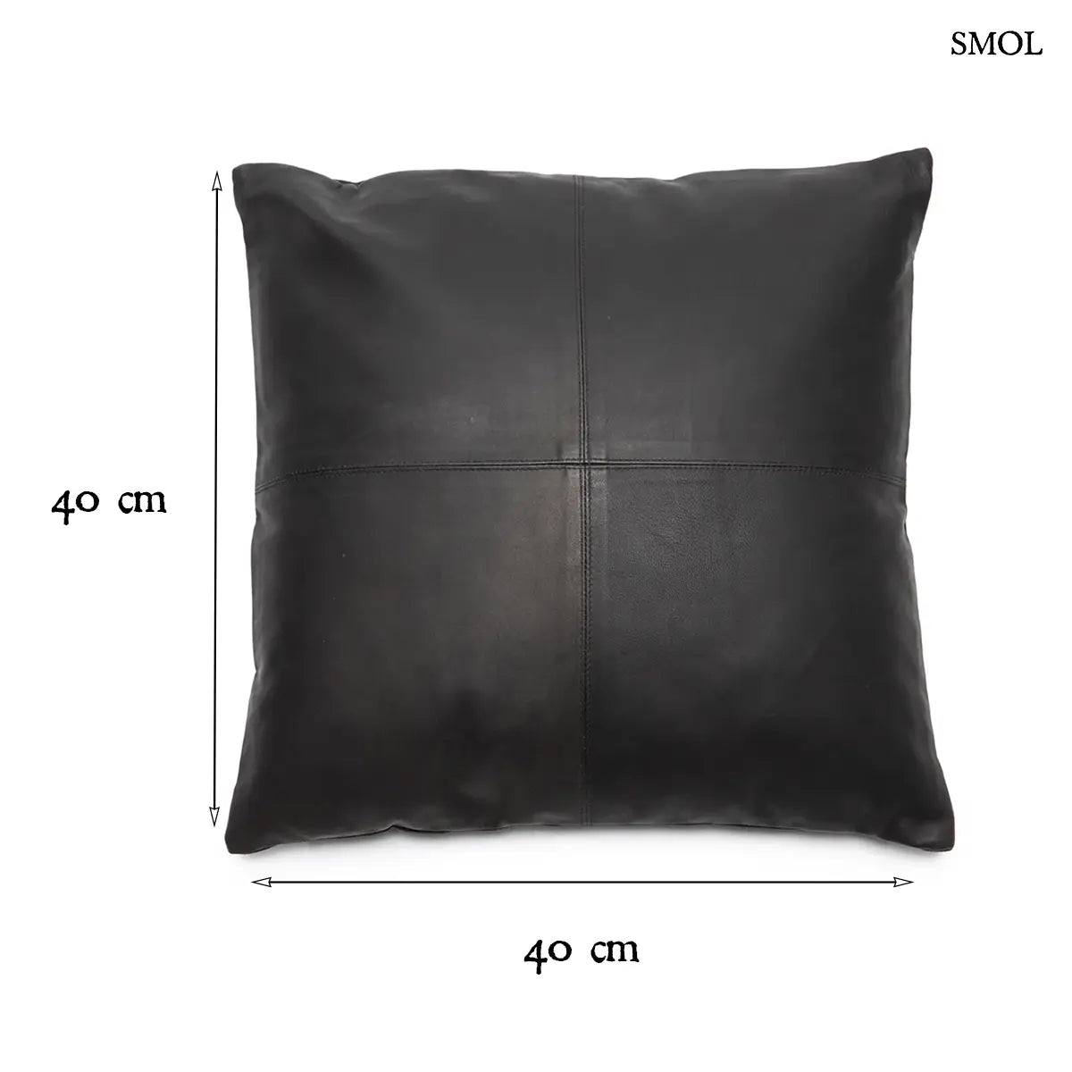 Fekete négyzet mintás valódi bőr díszpárnahuzat 40×40 cm, méretekkel