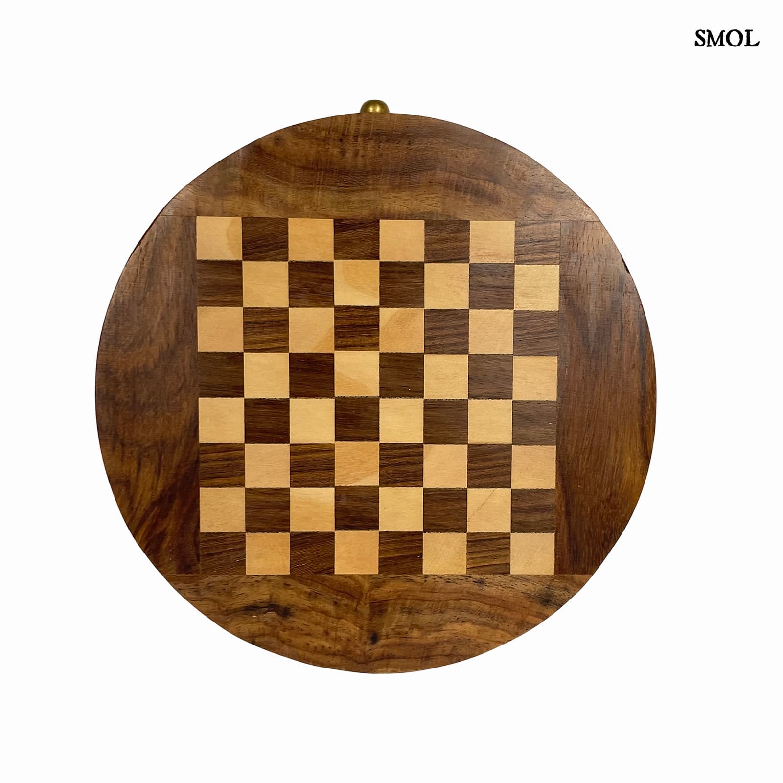 smol.hu -CHECKMATE, sakk játék, kerek, mangófa dobozban,⌀ 18 cm felülről