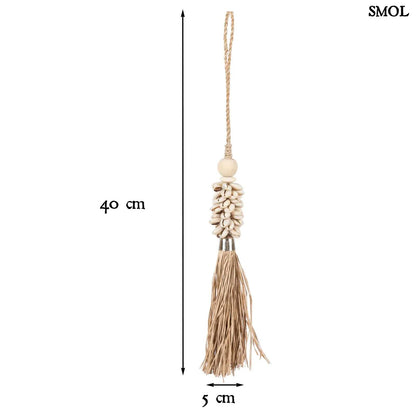 COWRIE RAFFIA, natúr, kagylós függő dekoráció, 40 cm - smol.hu - méretekkel