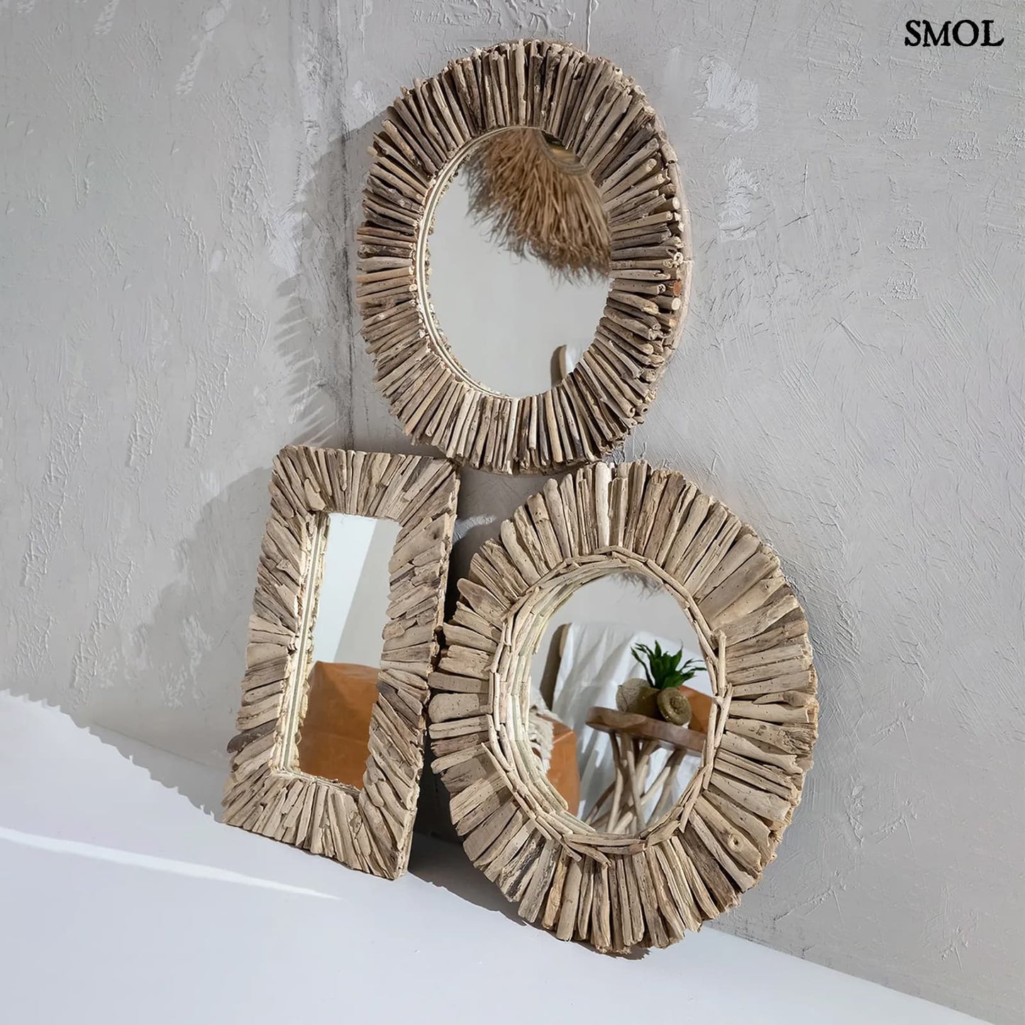DRIFTWOOD, szögletes, természetes fakeretes falitükör, 60 cm - smol.hu - különböző méretben, formában