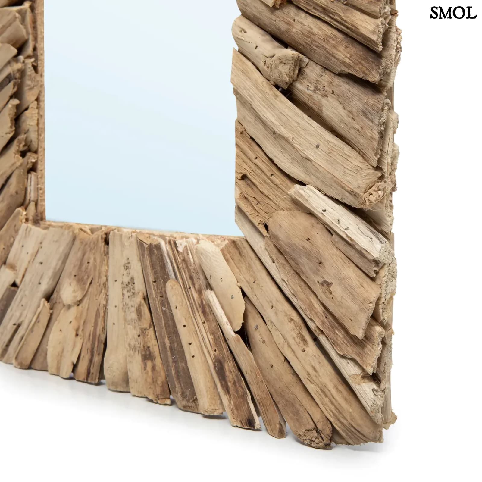 DRIFTWOOD, szögletes, természetes fakeretes falitükör, 60 cm - smol.hu - fakeret nagyítva
