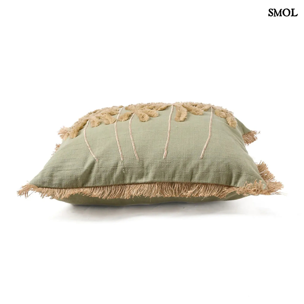 Díszpárnahuzat trópusi pálmafás hímzéssel, erdő zöld színben fektetve