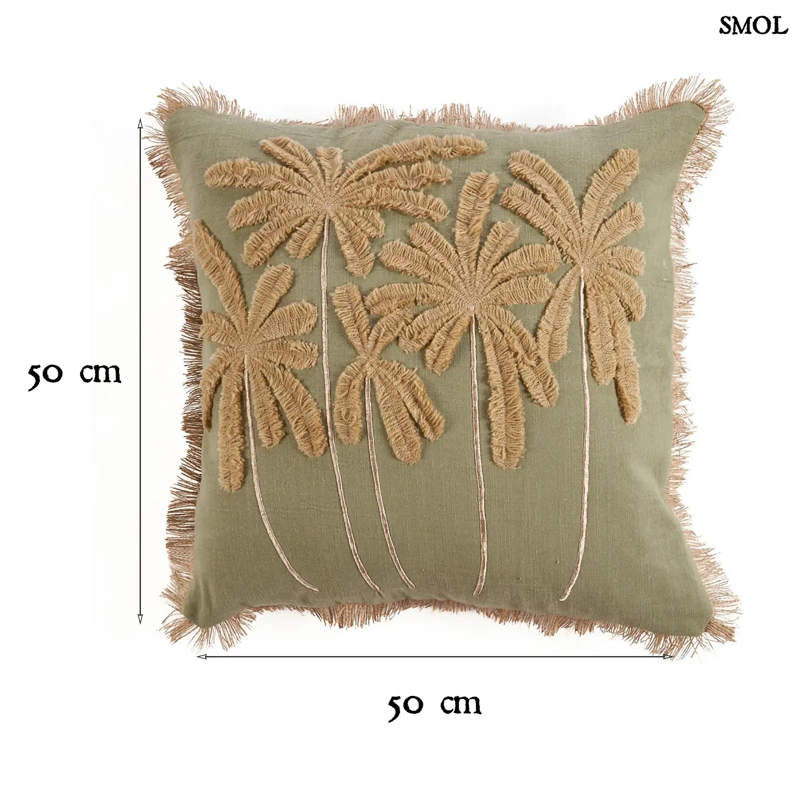 Díszpárnahuzat trópusi pálmafás hímzéssel, erdő zöld színben méretekkel