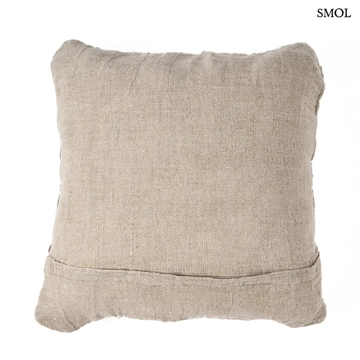 LINEN CROSIER fonott lenvászon díszpárnahuzat natúr színben, 50×50 cm, kézzel készített, hátulról