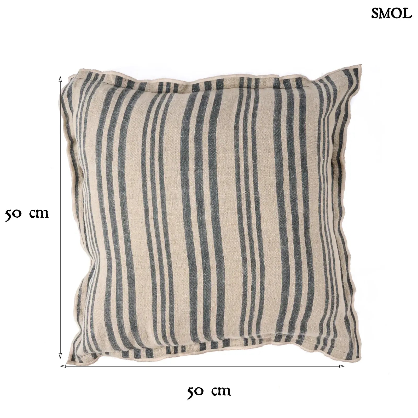 Díszpárnahuzat Nordic, 50x50 cm, lenvászon és bársony, natúr fekete csíkos méretekkel