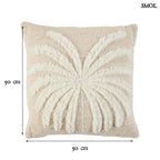 Pálmaleveles díszpárnahuzat natúr-fehér színben, textúrált, boho stílusú pamut és raffia anyagból méretekkel