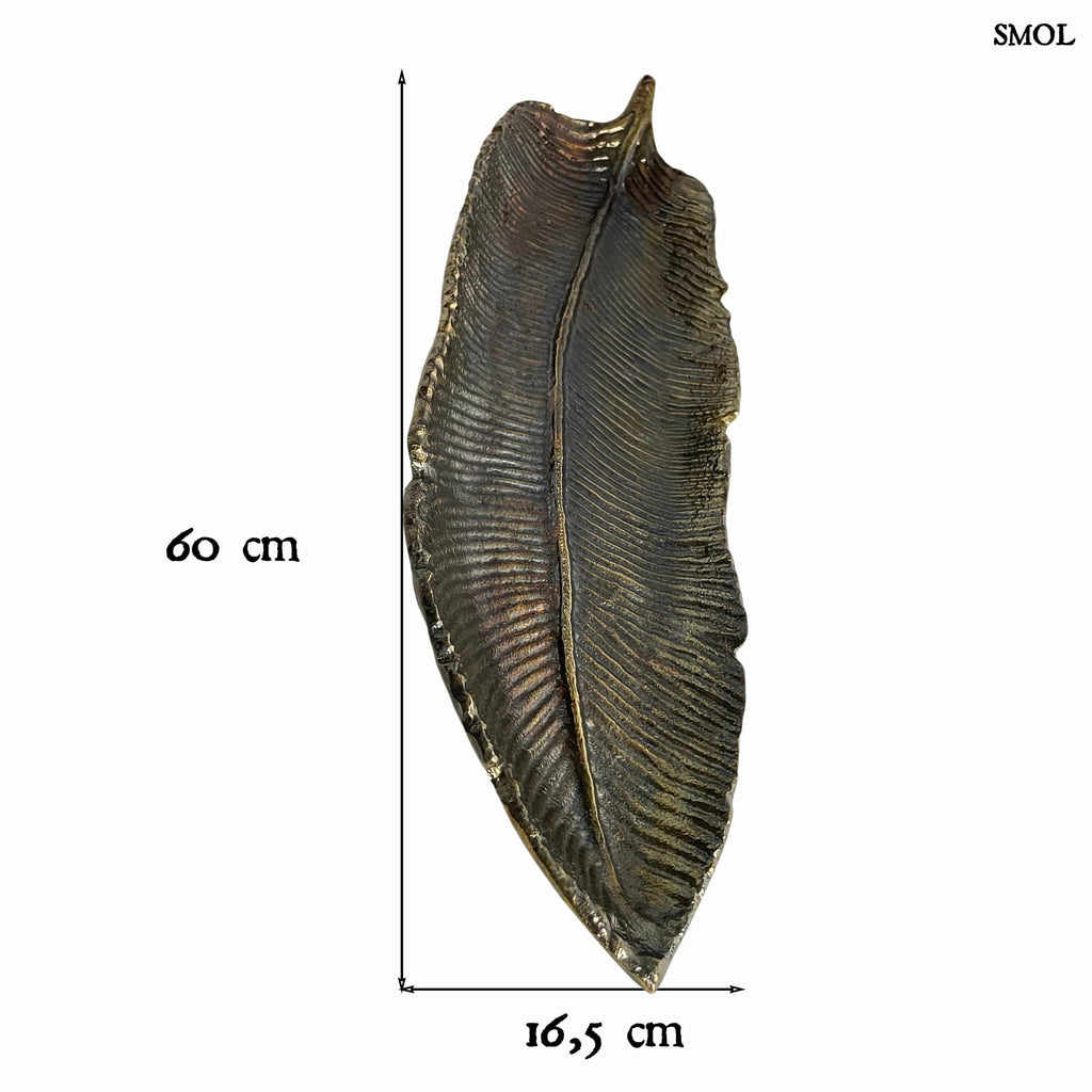 Dísztál - fém, levélforma, 60 cm | PETAL - smol.hu - méretekkel