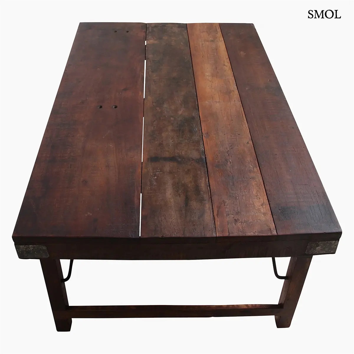 FACTORY összecsukható dohányzóasztal újrahasznosított fából, fém sarkokkal – 120 × 45 × 75 cm felülről