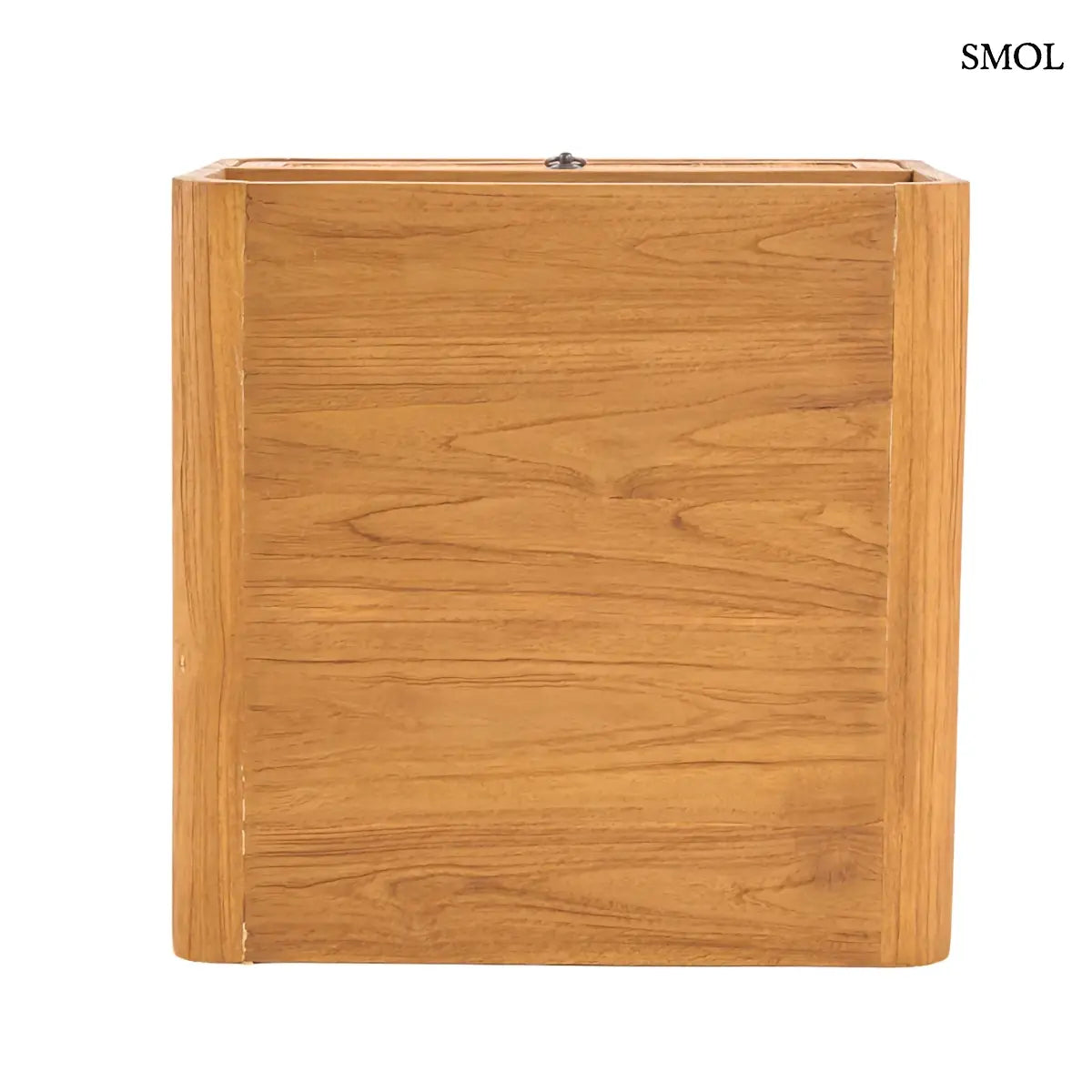 Natúr teak fa éjjeliszekrény rattan fonott fiókkal és nyitott polccal, 50×55 cm, felülről