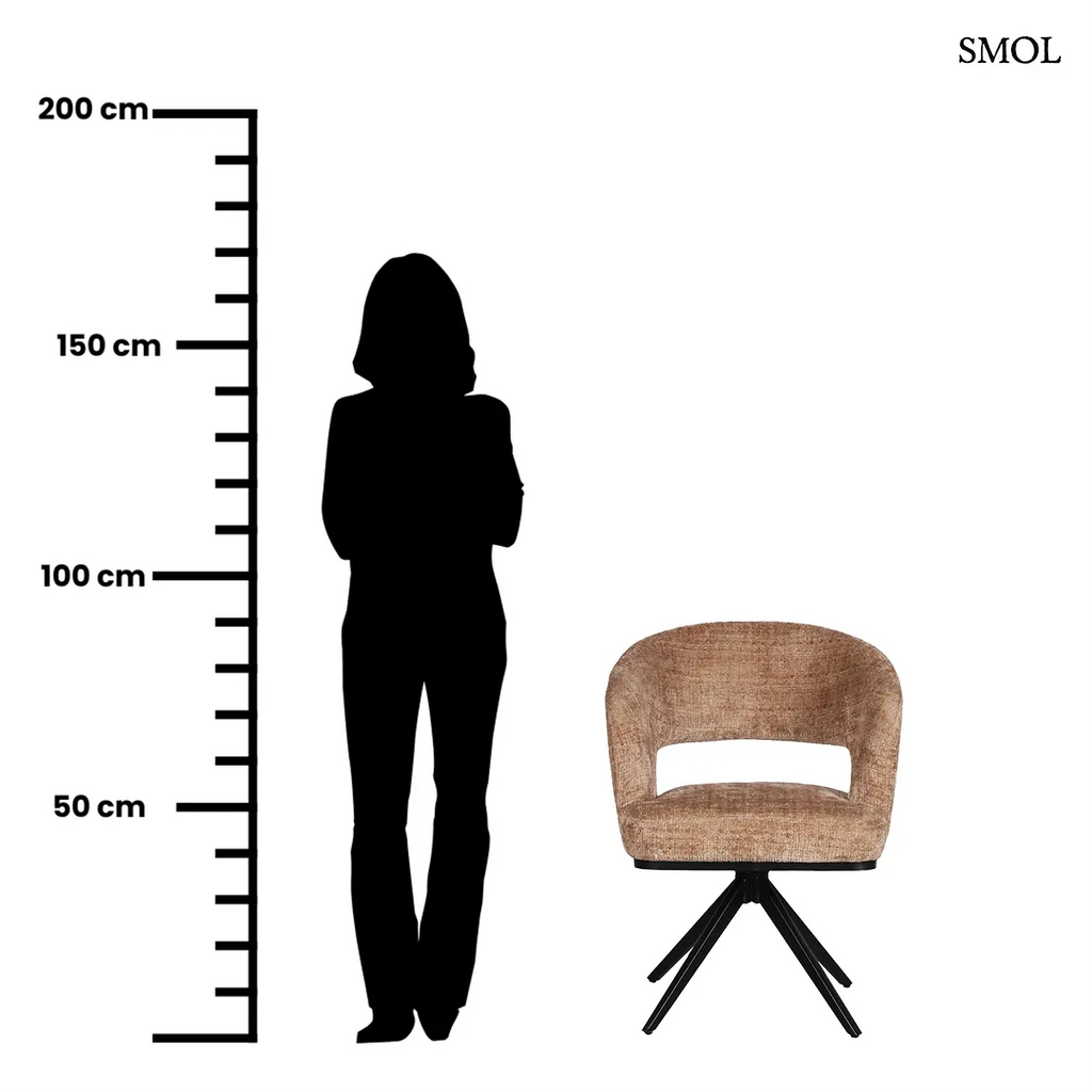 AVENA étkezőszék karamell zsenília kárpittal, karfával, fix fekete porszórt fémvázon, 2 db/szett, méretarányosan