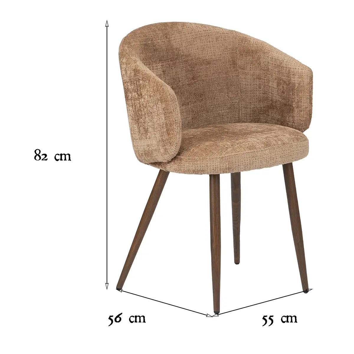  Karamell karfás étkezőszék ergonomikus háttámlával és fa hatású fém lábakkal, 2 darabos szett, méretekkel