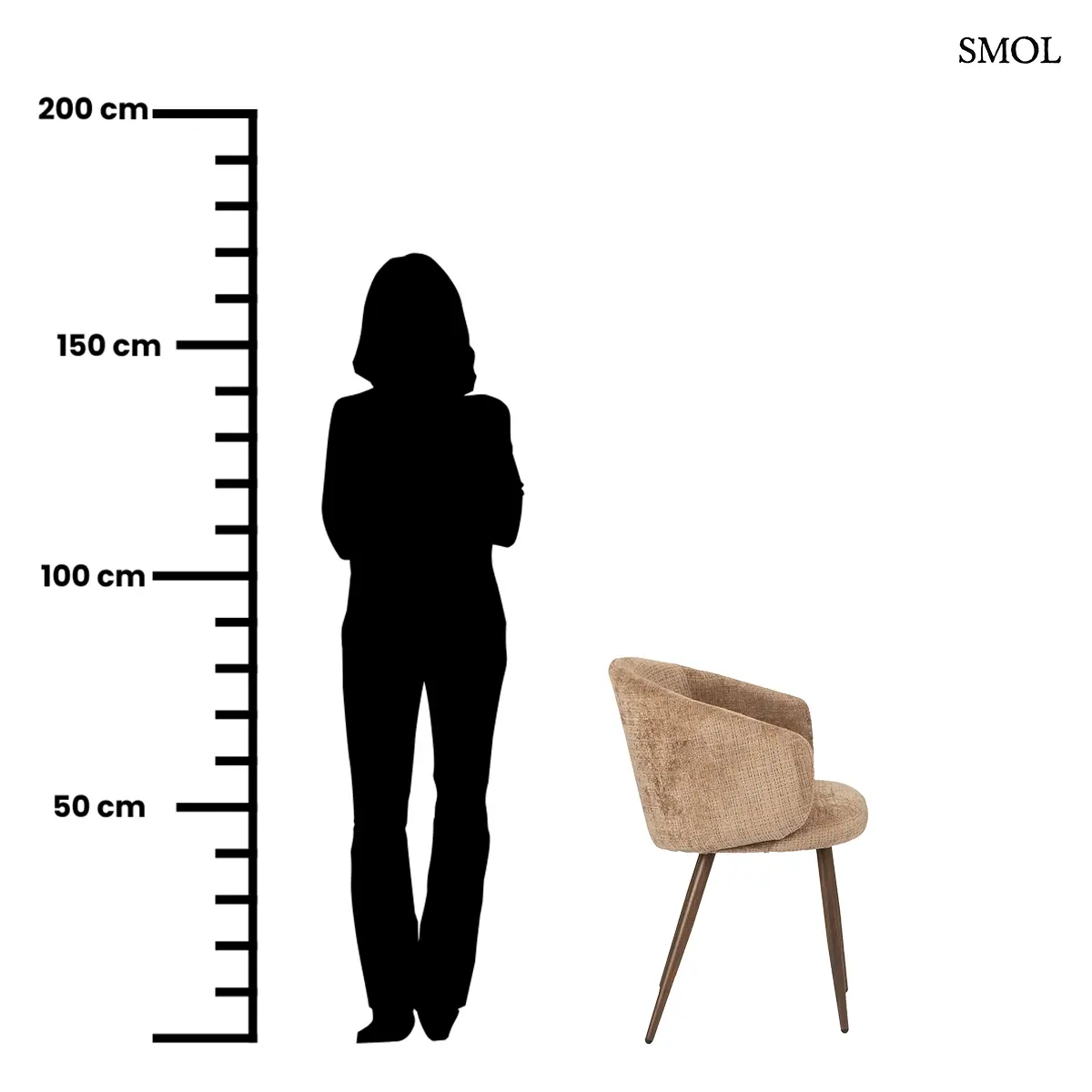  Karamell karfás étkezőszék ergonomikus háttámlával és fa hatású fém lábakkal, 2 darabos szett, méretarányosan