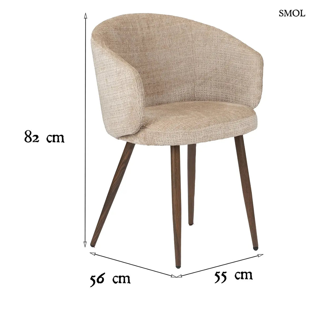 Krém karfás étkezőszék ergonomikus háttámlával és fa hatású fém lábakkal, 2 darabos szett, méretekkel
