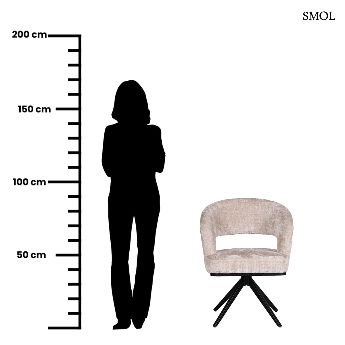 AVENA étkezőszék krém zsenília kárpittal, karfával, fix fekete porszórt fémvázon, 2 db/szett, méretarányosan