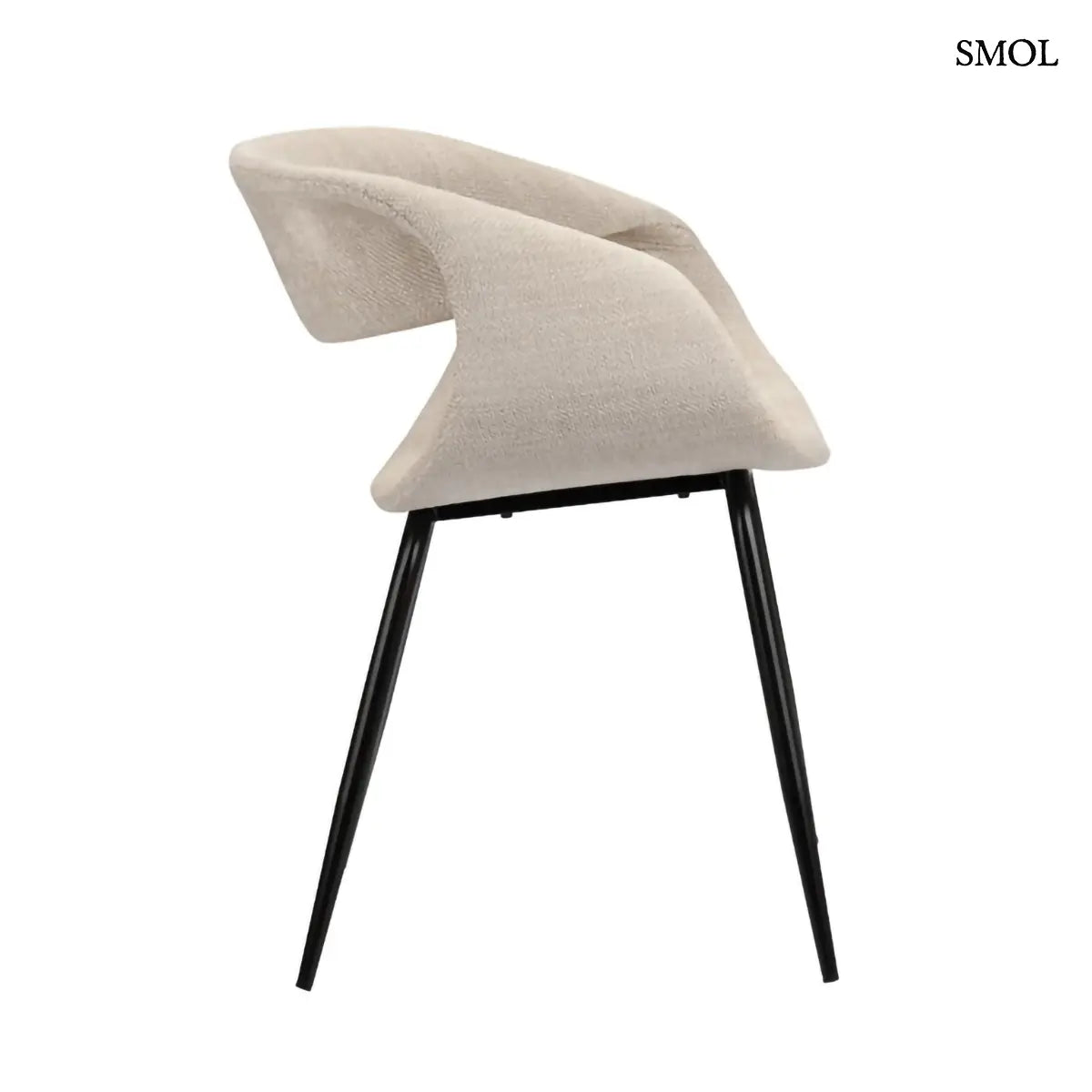 Bézs karfás étkezőszék organikus bálna formával és fekete porszórt lábakkal, 2 darabos szett, oldalra forgatva
