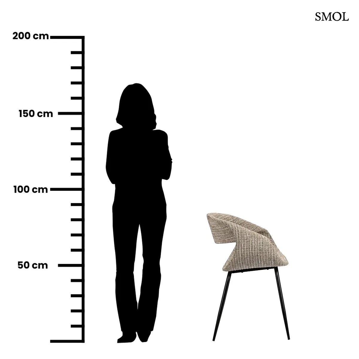 WHALE étkezőszék homokbézs melange szövettel, karfás, fekete acéllábakon, 2 db/szett, méretarányosan