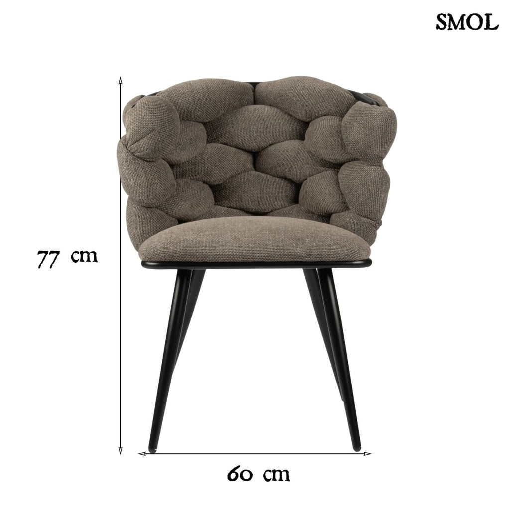 ROCK taupe zsenília étkezőszék szett (2 db) párnás, fonott háttámlával, méretekkel