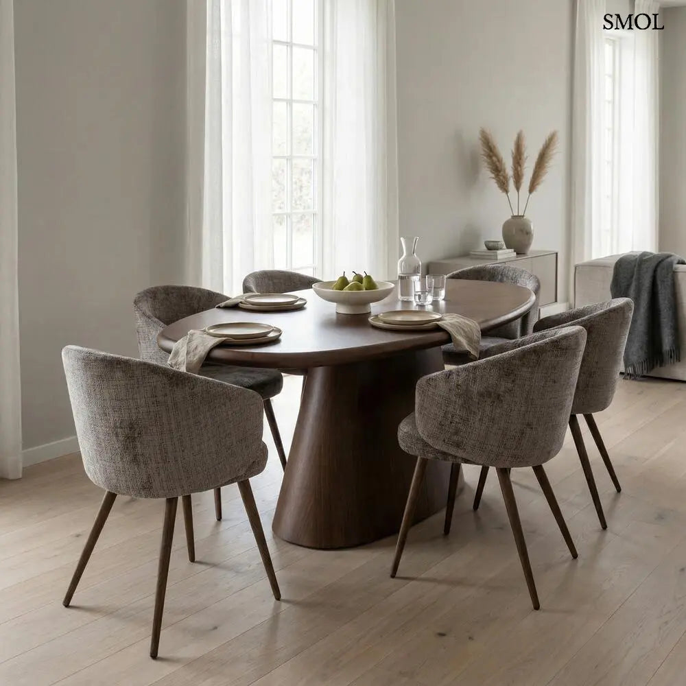 LUNA MINK étkezőszék taupe zsenília kárpittal, ölelő karfával, fa hatású fém lábakon, 2 db/szett, étkezőasztallal