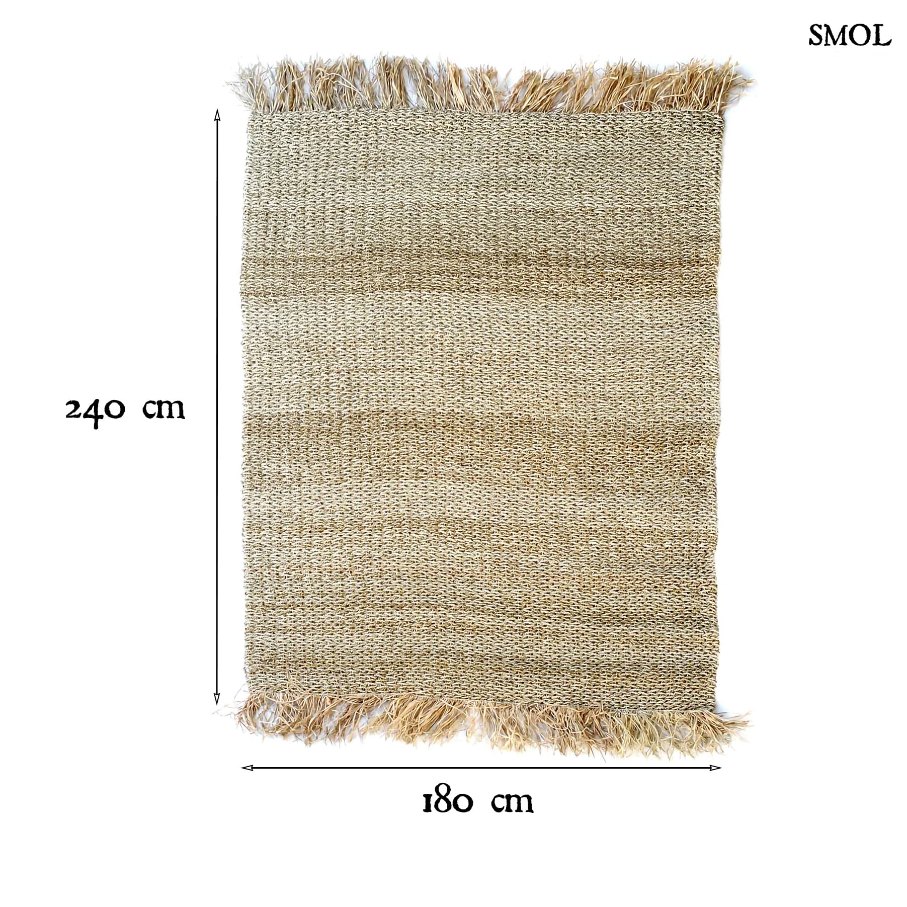 FRINGED, természetes raffia szőnyeg, 240x180 - smol.hu - méretekkel