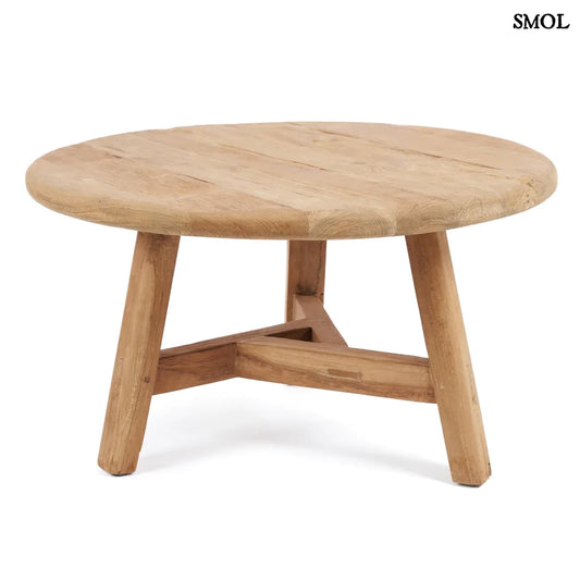 FUSUMA, nagyméretű, teakfa dohányzóasztal, ⌀80 cm - smol.hu - fehér háttérrel