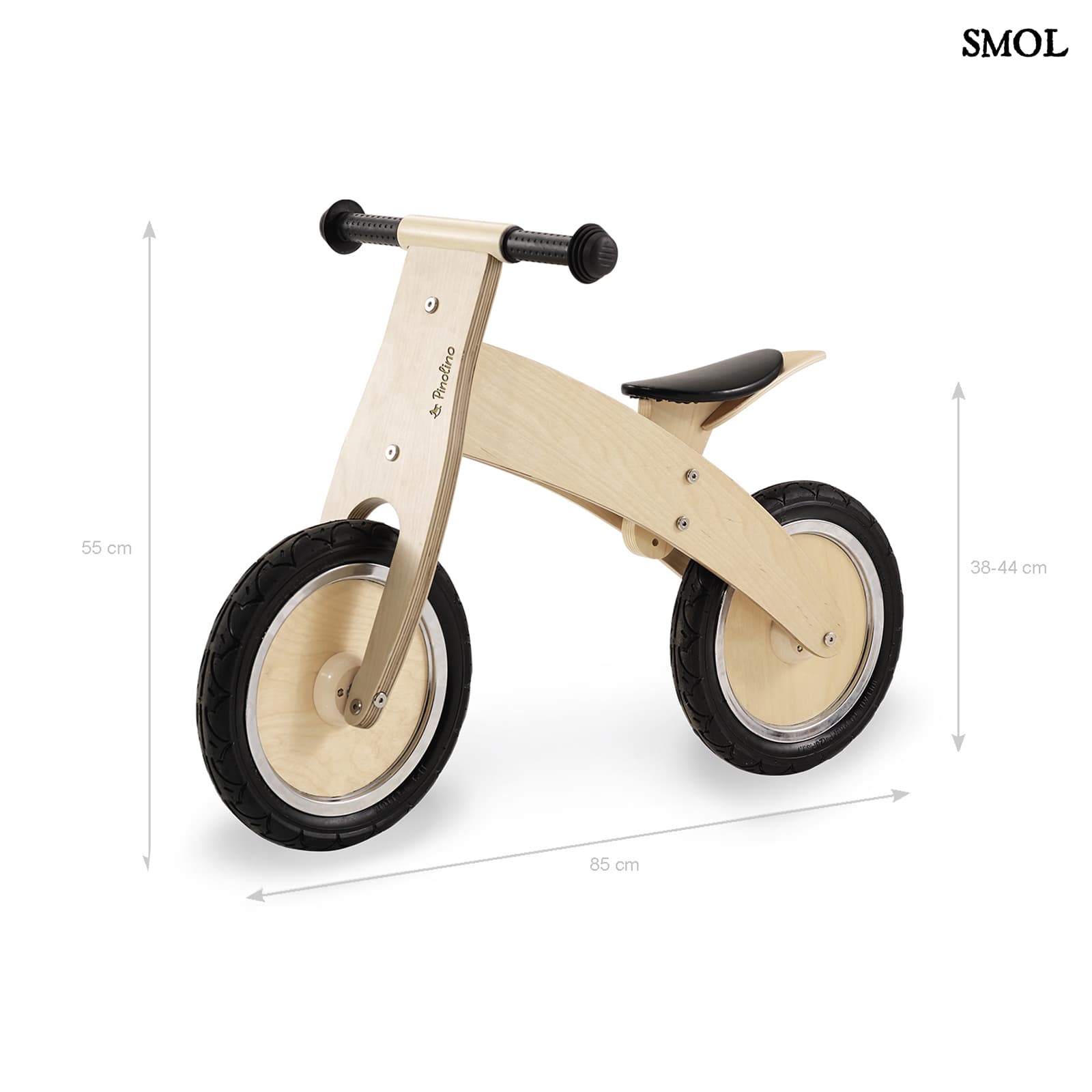 Fa Futóbicikli Gyerekeknek, natúr | LINO | SMOL - méretekkel