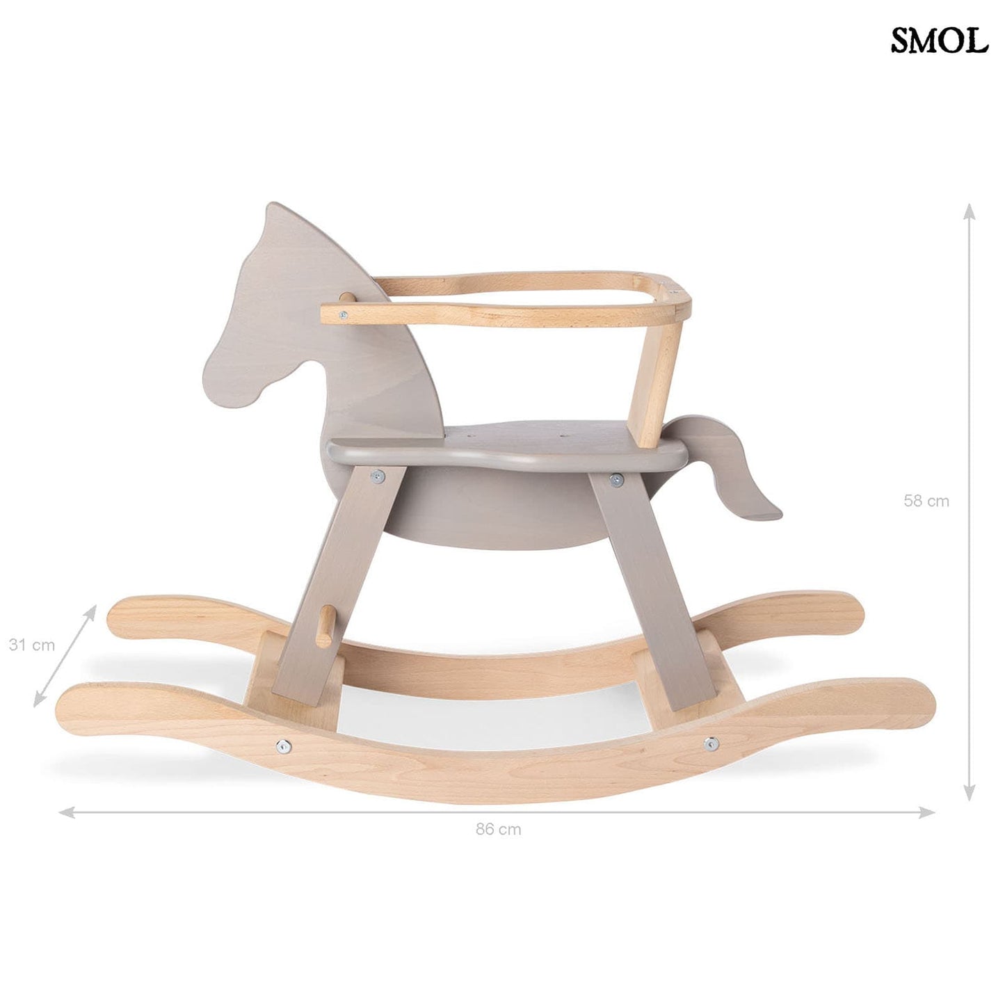 Fa Hintaló Biztonsági Gyűrűvel | GREY HORSE | SMOL - méretekkel