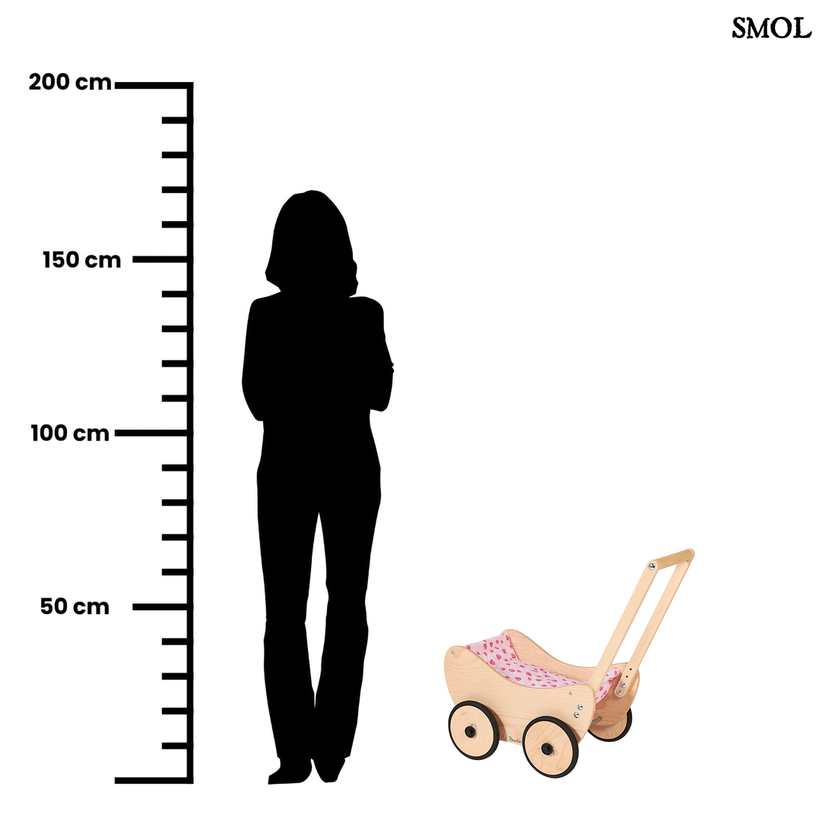 Fa Járássegítő Babakocsi, natúr | TRIXI | SMOL - méretarányosan, felnőttel