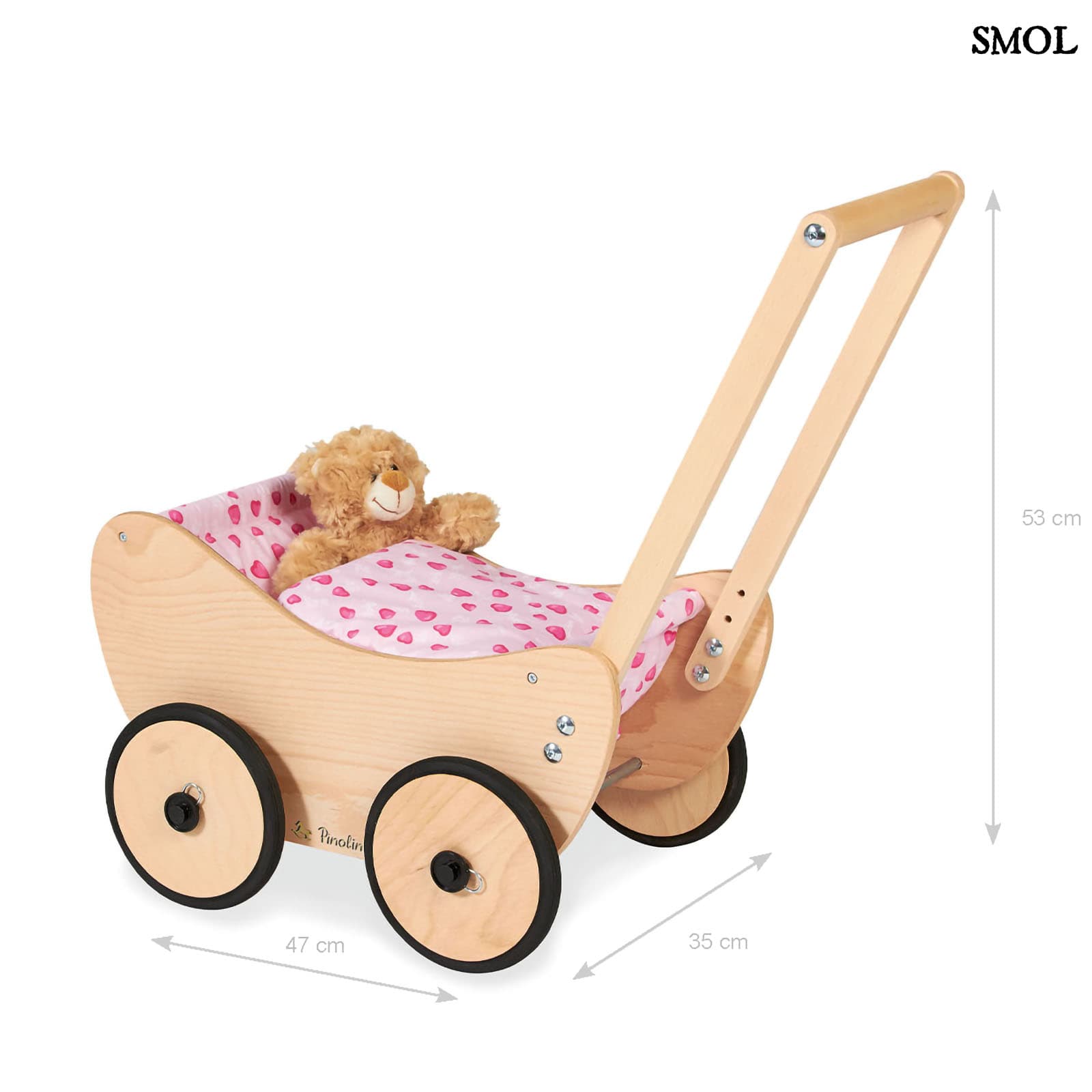 Fa Járássegítő Babakocsi, natúr | TRIXI | SMOL - méretekkel