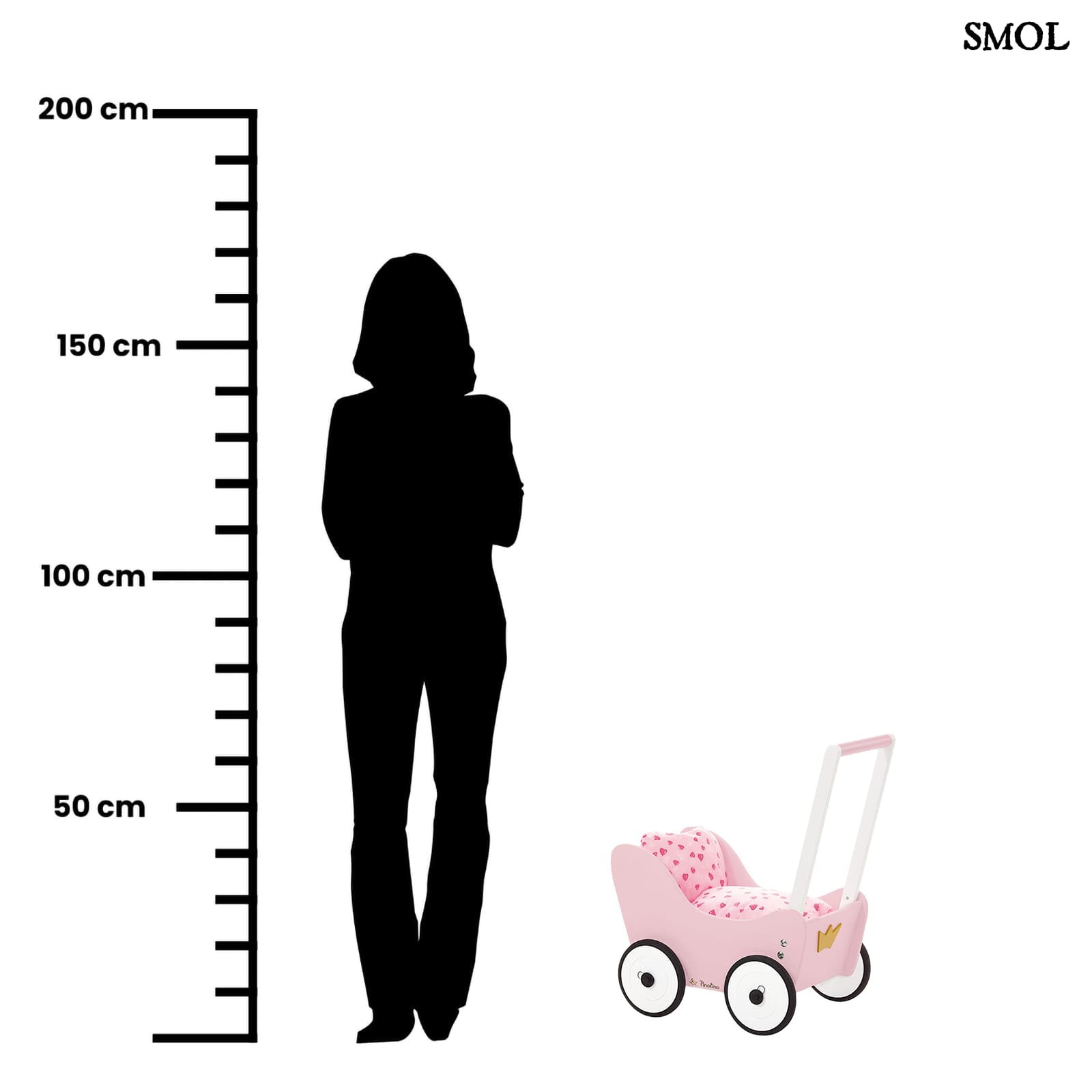 Fa Járássegító Babakocsi, rózsaszín | LEA | SMOL - méretarányosan, felnőttel