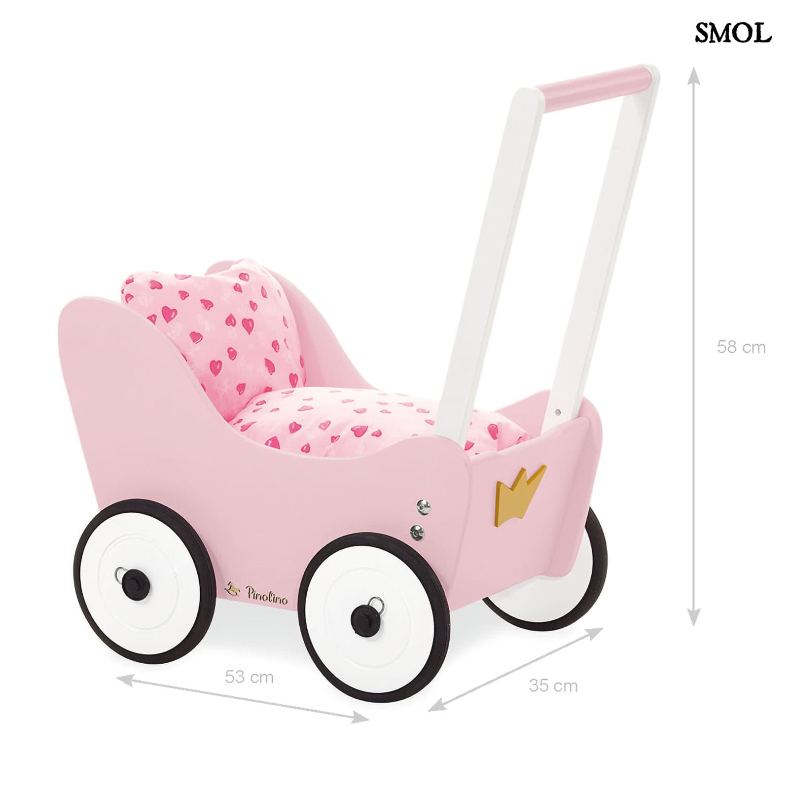 Fa Járássegító Babakocsi, rózsaszín | LEA | SMOL - méretekkel